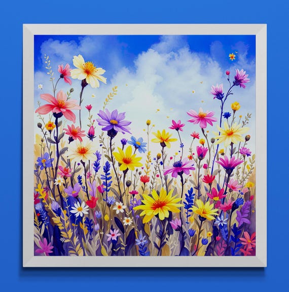 Watercolor Abstract Colorful Field Wildflower Wall Art - Digital Download