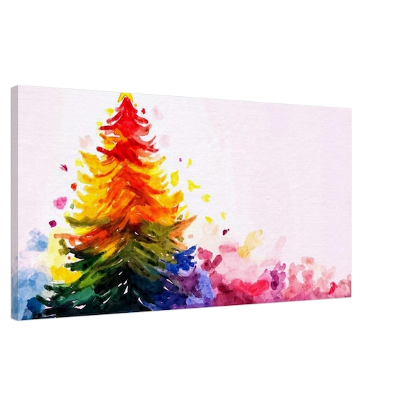 Vibrant Christmas Tree Watercolor Canvas - 50cm x 100cm