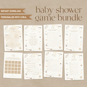 Baby Shower Games Magical Theme Baby Shower Wizard Activities Instant Download Personalised Baby Shower Template Party Games Pack HP01