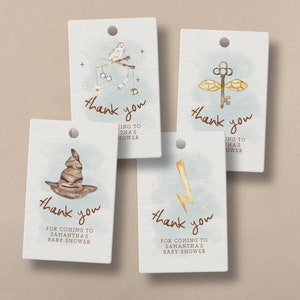 Etiquetas para presentes de chá de bebê Tema mágico de feiticeiro Obrigado Etiqueta de lembrança de festa Etiquetas editáveis personalizadas Download instantâneo Festa temática de Potter HP01