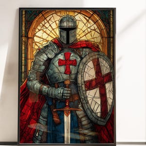 Crusader Knight Poster - Stained Glass Art - Medieval Knight Wall Art - History Poster - Knight Poster - Medieval Art - Knight Poster Print