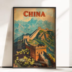 Vintage China Travel Poster - Great Wall of China Poster -Vintage Chinese Wall Art - Great Wall of China Retro Wall Art - China Travel Print