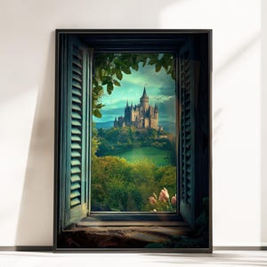 Fenster zur Burg Poster - Mittelalter Burg Poster - Fantasy Burg Poster - Burg Wandkunst - Mittelalterliche Kunst - Fantasy Mittelalter Burg Kunst