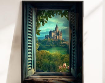 Window to the Castle Poster - Medieval Castle Poster - Fantasy Castle Poster - Castle Wall art - Medieval Art - Fantasy Medieval Castle Art