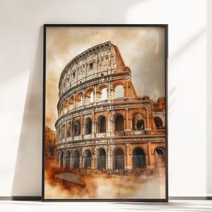 Póster del Coliseo en acuarela - Arte vintage del Coliseo romano - Arte mural del Coliseo - Póster de la antigua Roma - Arte mural de Roma - Impresión del Coliseo