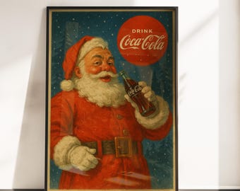 Vintage Coca Cola Poster - Retro Coca Cola Advert - Coca Cola Santa Claus Poster - Coca Cola Wall Art - Christmas Coca Cola Poster Print