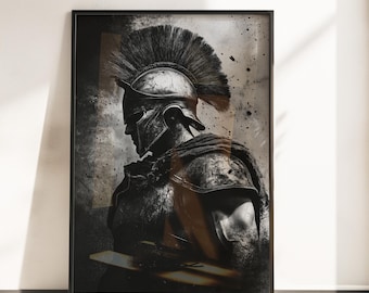 Black and White Spartan Warrior Poster - Spartan Warrior Wall Art - Spartan Soldier Poster Print - Ancient Sparta Poster - Spartan Poster