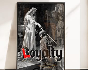 Póster de caballero medieval - Arte mural con cita de lealtad - Arte mural de caballero cruzado - Impresión histórica audaz