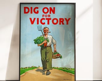 Póster "Dava para la Victoria" - Póster vintage de propaganda de la Segunda Guerra Mundial - Póster de historia británica - Póster de historia de la Segunda Guerra Mundial - Arte mural de propaganda de la Segunda Guerra Mundial - Póster de la Segunda Guerra Mundial