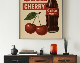 Vintage Cherry Coke Poster - Retro Cherry Coke Wall Art - Coca