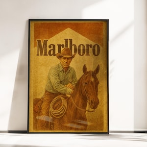 Poster vintage Marlboro Cowboy - Stampa artistica da parete retrò Western - Marlboro Man - Stampa pubblicitaria vintage Marlboro - Poster Cowboy Western