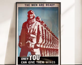 Póster de propaganda de la Segunda Guerra Mundial: «Solo tú puedes darles alas». Impresión para el reclutamiento de aviadores. Arte mural militar vintage.