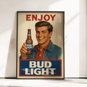 Bud Light Retro Beer Poster - Vintage Beer Poster - Bud Light Beer Wall Art - Man Cave Decor - Retro Bar Wall Art - Retro Advertisement