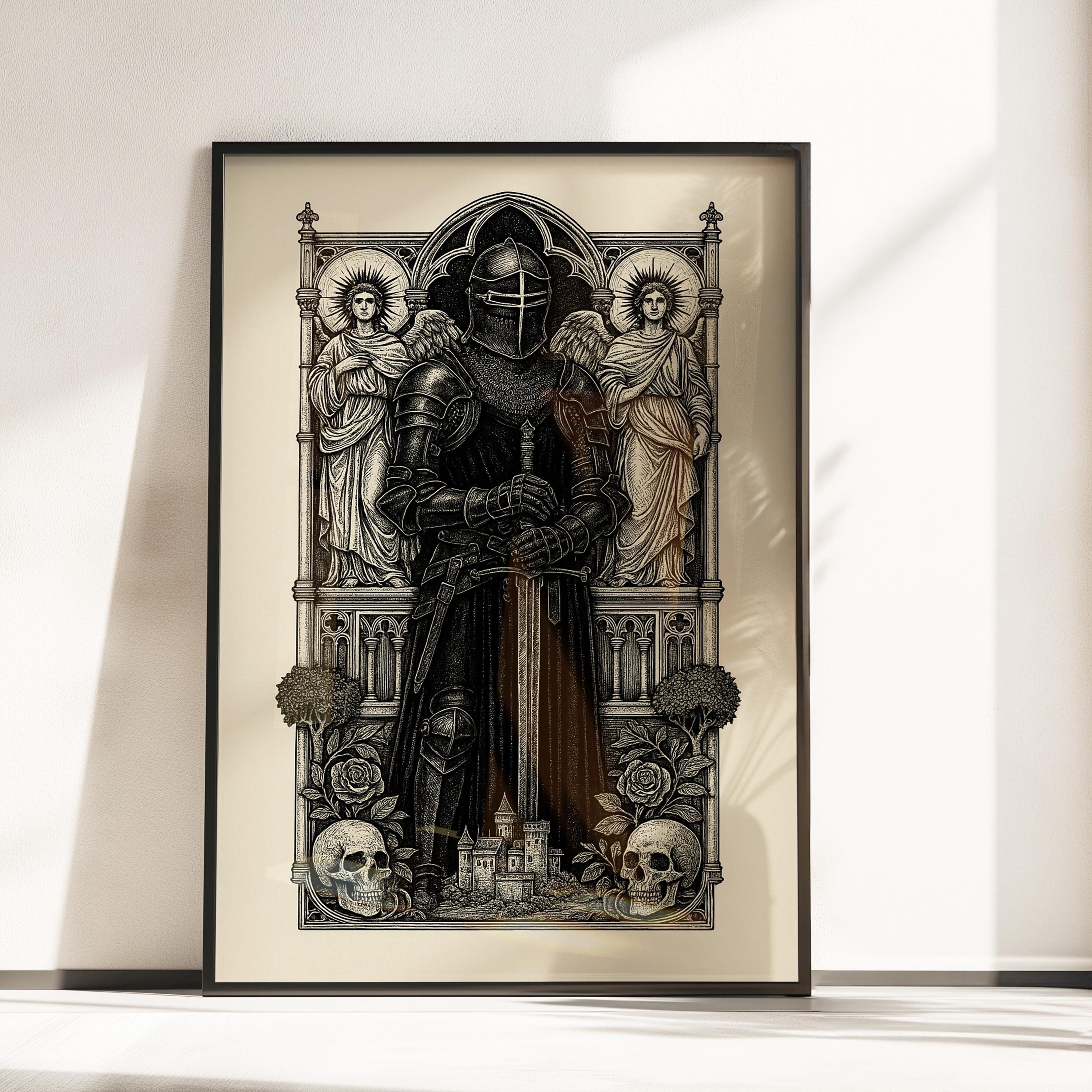 Gothic Medieval Knight Poster – Fantasy Knight Poster - Skull Art ...