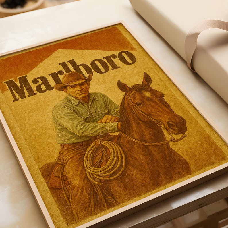 Vintage Marlboro Cowboy Poster - Retro Western Wall Art Print ...