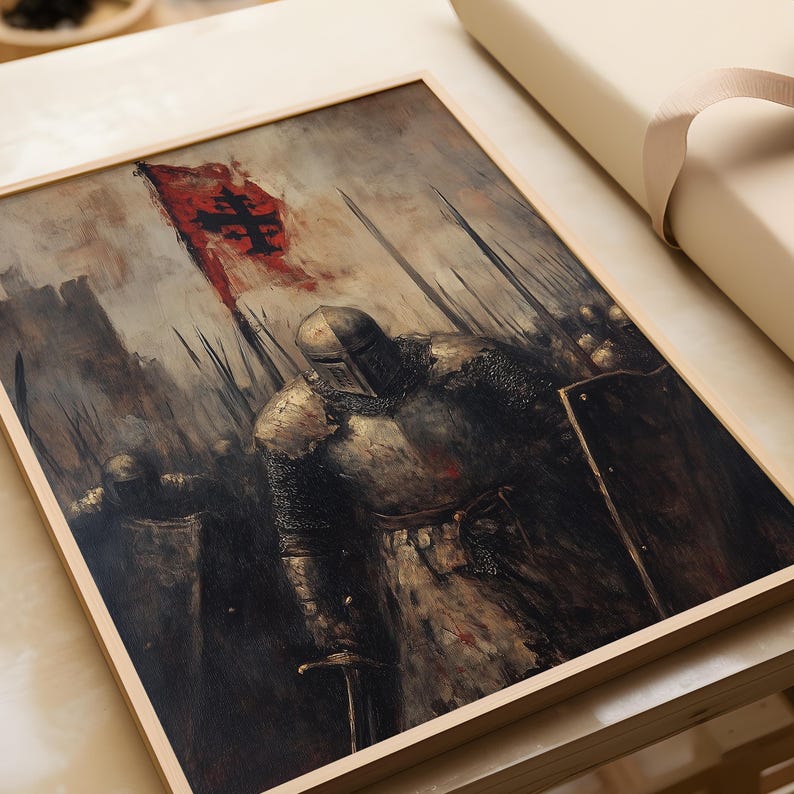 Medieval Crusader Knight Battle Art Print - Knights Templar Art Poster