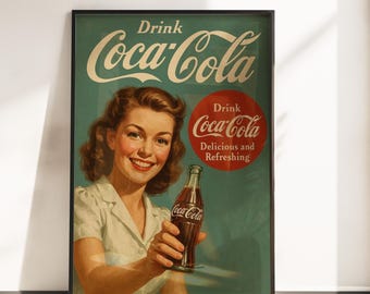 コカ・コーラのヴィンテージポスター、ポップアートプリント、キッチン