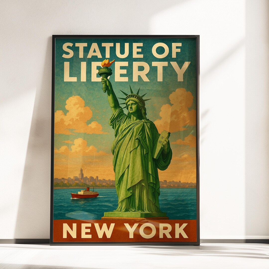 Statue of Liberty New York Poster – Retro New York Travel Wall Art ...