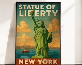 Statue of Liberty New York Poster – Retro New York Travel Wall Art - Statue of Liberty Travel Print - Vintage Statue of Liberty Poster Print