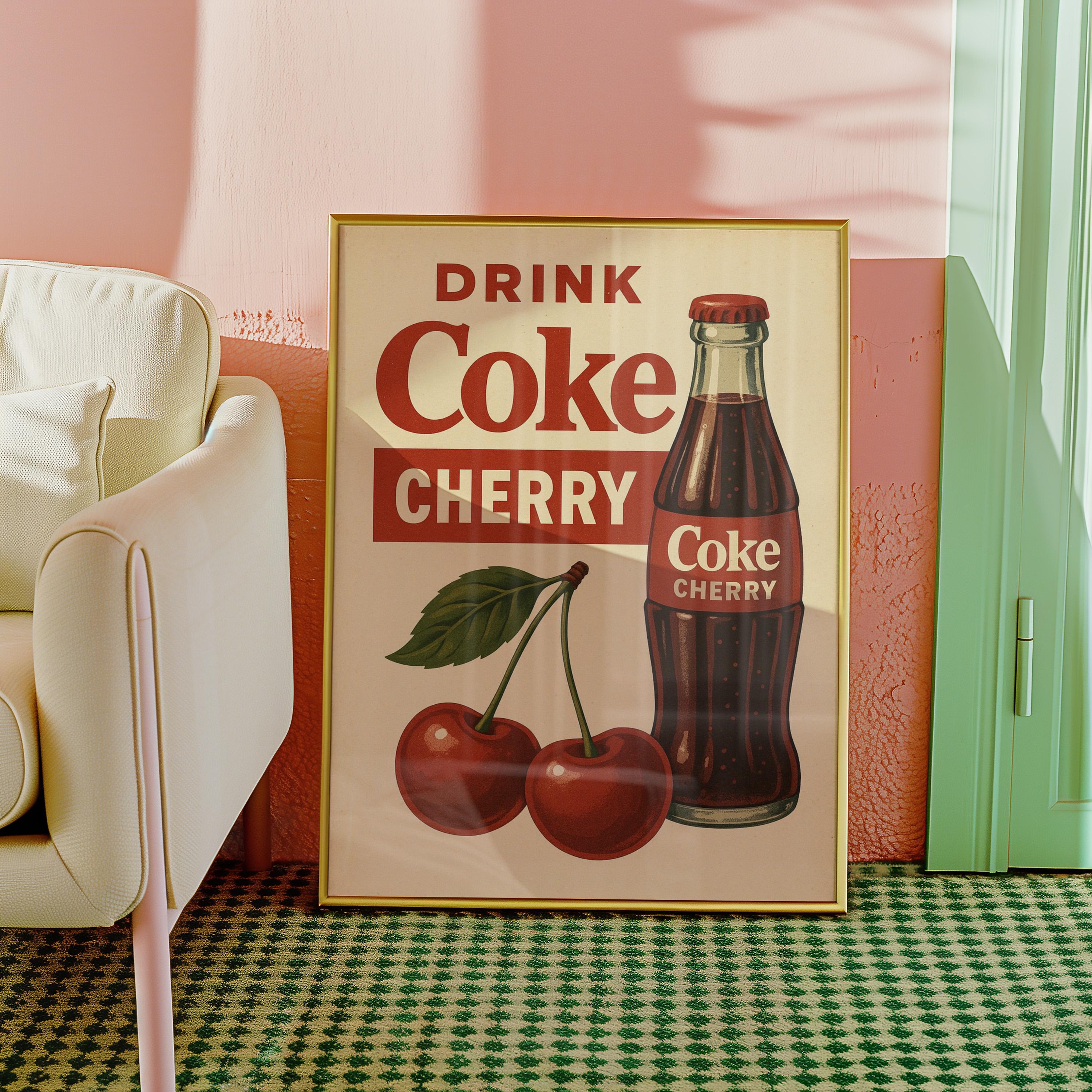 Vintage Cherry Coke Poster - Retro Cherry Coke Wall Art - Coca