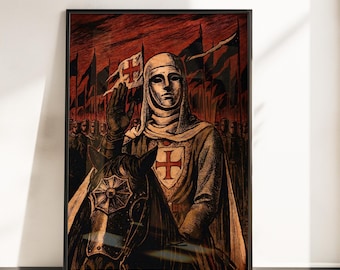 Baldwin IV Crusader-poster – muurkunst middeleeuwse ridder tempelier – historische print christelijke krijger – muurdecoratie gotische ridder