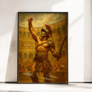 Victorious Roman Gladiator Poster - Roman Gladiator Wall Art - Classical Oil Painting Style - Colosseum Battle Print - Vintage Rome Wall Art