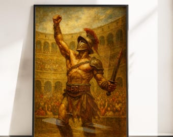 勝利したローマ剣闘士のポスター - ローマ剣闘士の壁アート - 古典的な油絵スタイル - コロッセオの戦いのプリント - ヴィンテージローマの壁アート