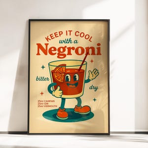 Retro Negroni Cocktail Poster - Vintage Bar Art Print - Home Bar Decor - Negroni Art Print - Negroni Wall Art - Cocktail Poster Print