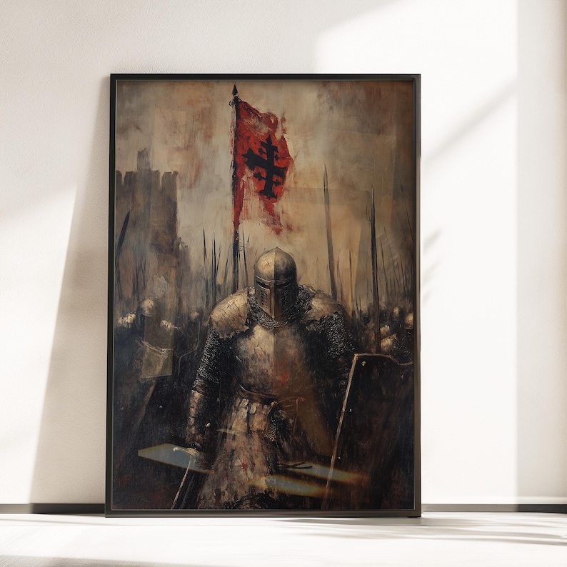 Medieval Crusader Knight Battle Art Print - Knights Templar Art Poster ...
