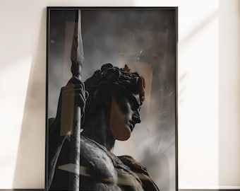 Greek God Hercules Statue Poster – Black and White Classical Art Print – Greek Mythology Wall Decor - Historical Statue Wall Art