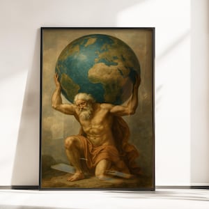 Atlas Holding the World Poster – Greek Mythology Wall Art Print - Ancient Titan Decor - Vintage Art - Greek History Wall Art - Greek Decor