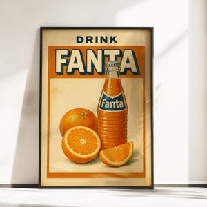 Póster retro de Fanta naranja - Arte mural publicitario vintage de Fanta - Impresión de póster retro de refresco de naranja - Póster retro de comida y bebida - Fanta