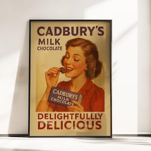 Vintage Cadbury&#39;s Chocolate Poster - Retro British Advertisement Wall Art - Retro Cadbury&#39;s Poster - Chocolate Lovers Wall Art - Cadbury&#39;s