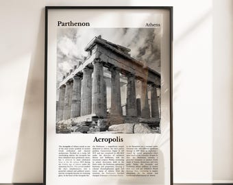 Parthenon Athens Poster - Ancient Greece Acropolis Wall Art - Athens Travel Poster Print - Classical Architecture Photography
