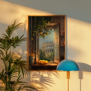 Venster naar het oude Rome poster, citroen kunst decor, kunst aan de muur oude Rome, Romeinse rijk, Colosseum poster, Romeins stadsgezicht, Rome reisposter, Romeins stadsgezicht, Rome reisposter afbeelding 2