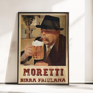 Vintage Birra Moretti Poster - Retro Beer Wall Art - Classic Beer Advert - Home Bar Decor
