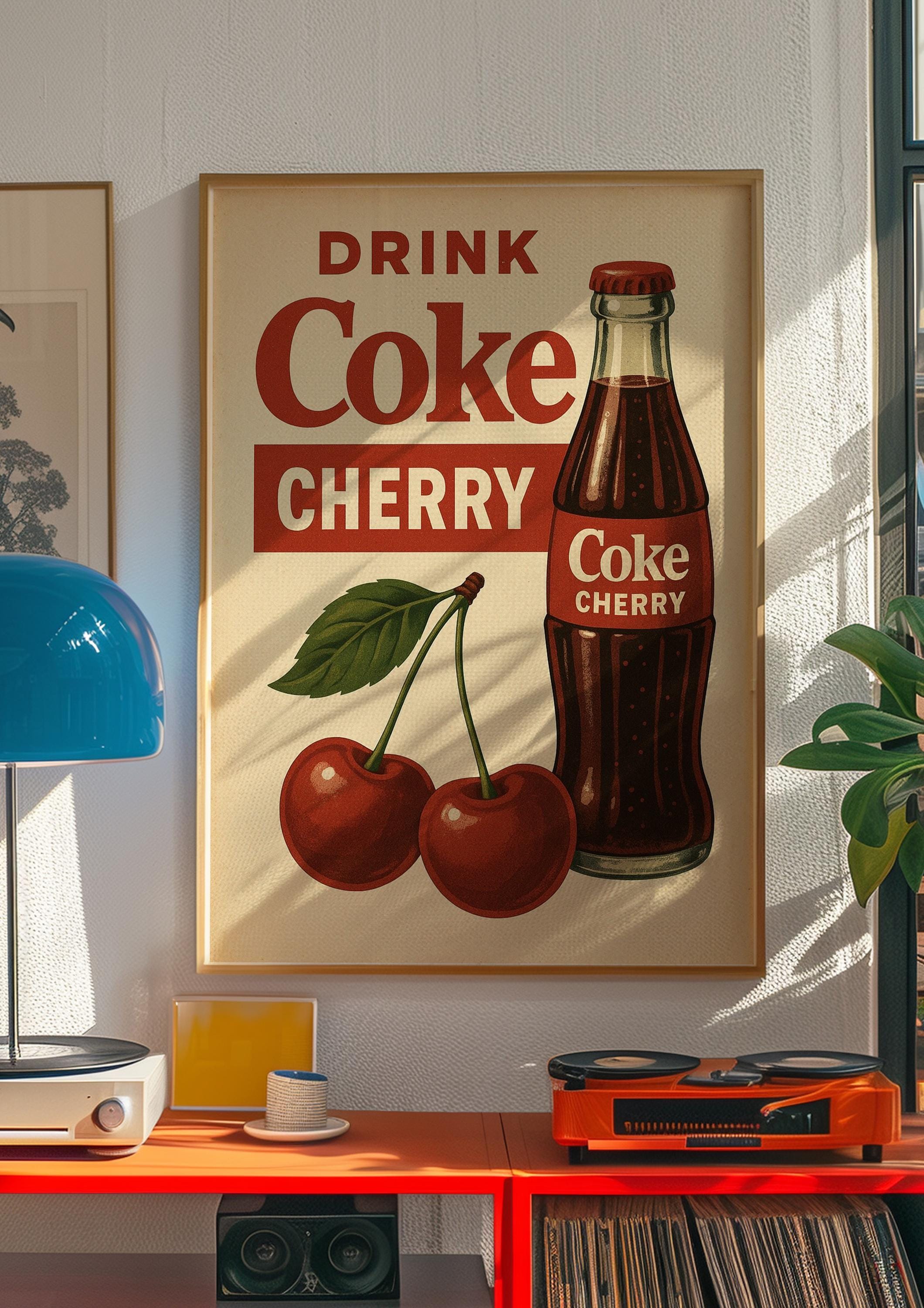 Vintage Cherry Coke Poster - Retro Cherry Coke Wall Art - Coca