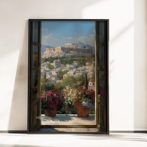 Scenic Athens View Poster - Acropolis and Parthenon Wall Art - Ancient Athens Poster Print -Athens Window View Poster - Athens Acropolis Art