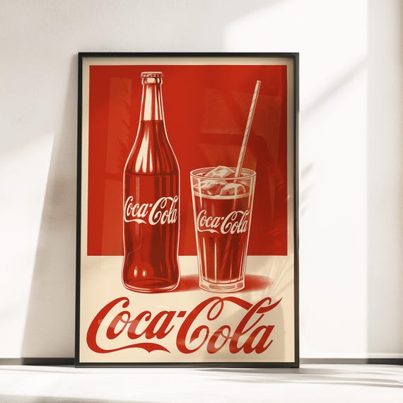Vintage Coca Cola Poster - Retro Kitchen Decor - Classic Coke
