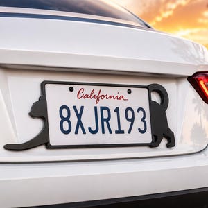 Stretching Cat License Plate Frame | Black Cat Accessory for Cat Lovers