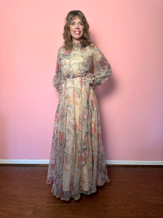 Rona floral 1970s gown - image 1