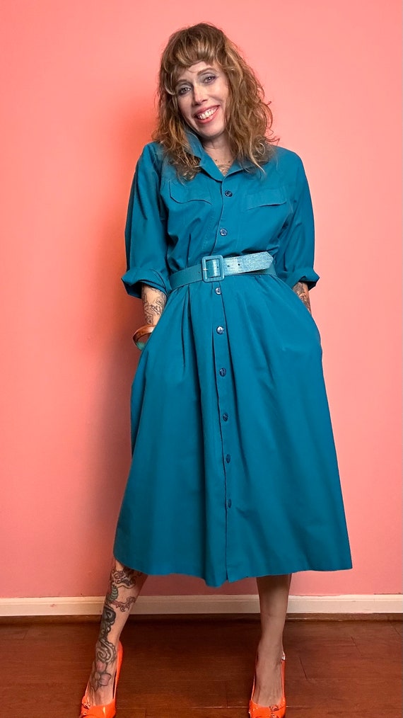 1980s Cabrais Turquoise Dress