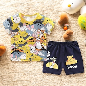 Tigger  Pooh Full Print Outfit | Kids Cartoon T-Shirt & Shorts Set | 2-Piece Tracksuit | Boys  Girls | 9M–4Y