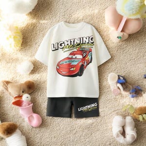 Disney Summer 2-Piece Set | White Cartoon T-Shirt & Shorts Outfit | Lightweight Kids Tracksuit | 9M–6Y