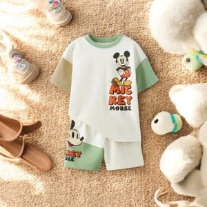 Tenue d'été Mickey Mouse pour enfants | Ensemble 2 pièces t-shirt et short | Vêtements décontractés pour tout-petits | 9 M-6T