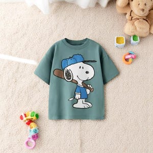 Snoopy Cartoon T-Shirt for Kids | Summer Short Sleeve Crewneck Top | Cute Boys Pullover Tee | 9M–7Y