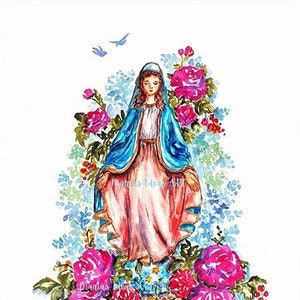 Blessed Mother, Mother Mary, Religious art, Catholic art, spiritual art, Blessed Mother print, religious wall art, Marias Ideas Art