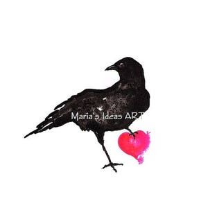 Crow art, black crow, raven, Halloween art, black bird, bird art love, Valentines day,  Marias Ideas Art