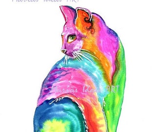 Cat art, Rainbow art, modern Cat, Cat print, colorful Cat, rainbow wall art, nursery wall art, Marias Ideas