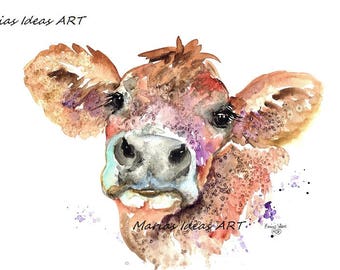 Cow art, Cow print, Farm animal, Moo, cute Cow art, watercolor Cow,  marias ideas, Maria Ideas ART, farm animal art